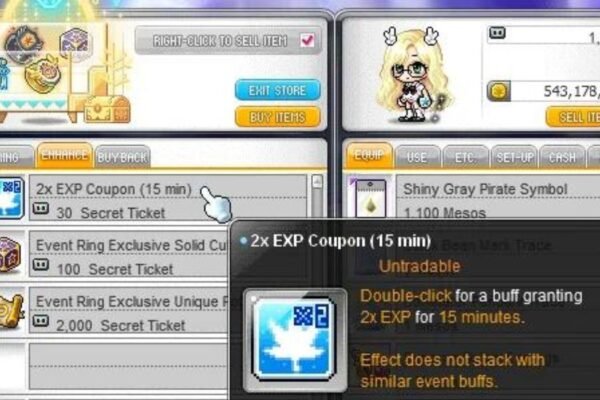 maplestory exp coupon chart